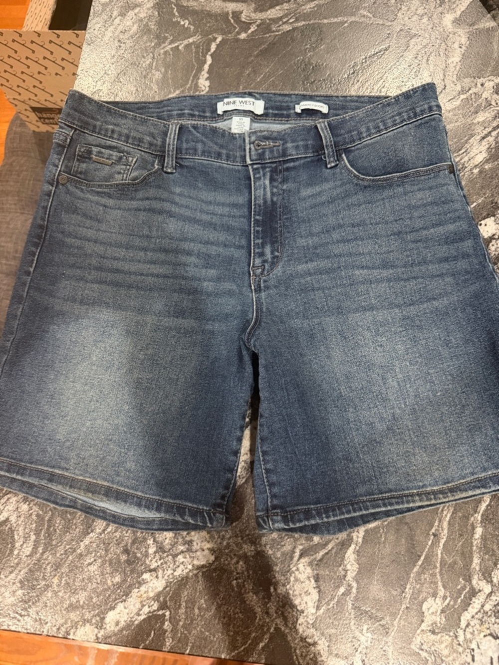 Nine West Gramercy Medium Blue Denim Shorts with Classic Five-Pocket Style-